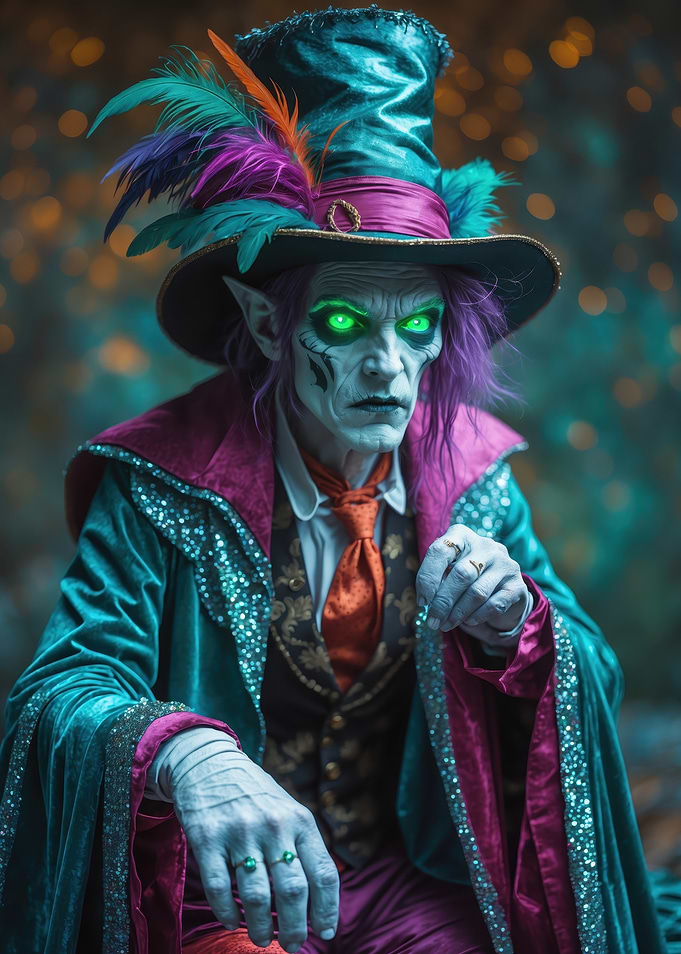 Emerald-Eyed Mystic — Vibrant Sorcerer Portrait in Teal and Magenta