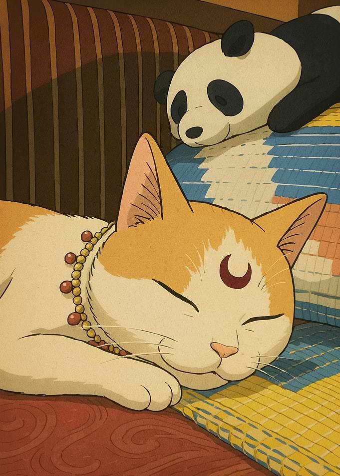 Sleeping Cat and Panda
