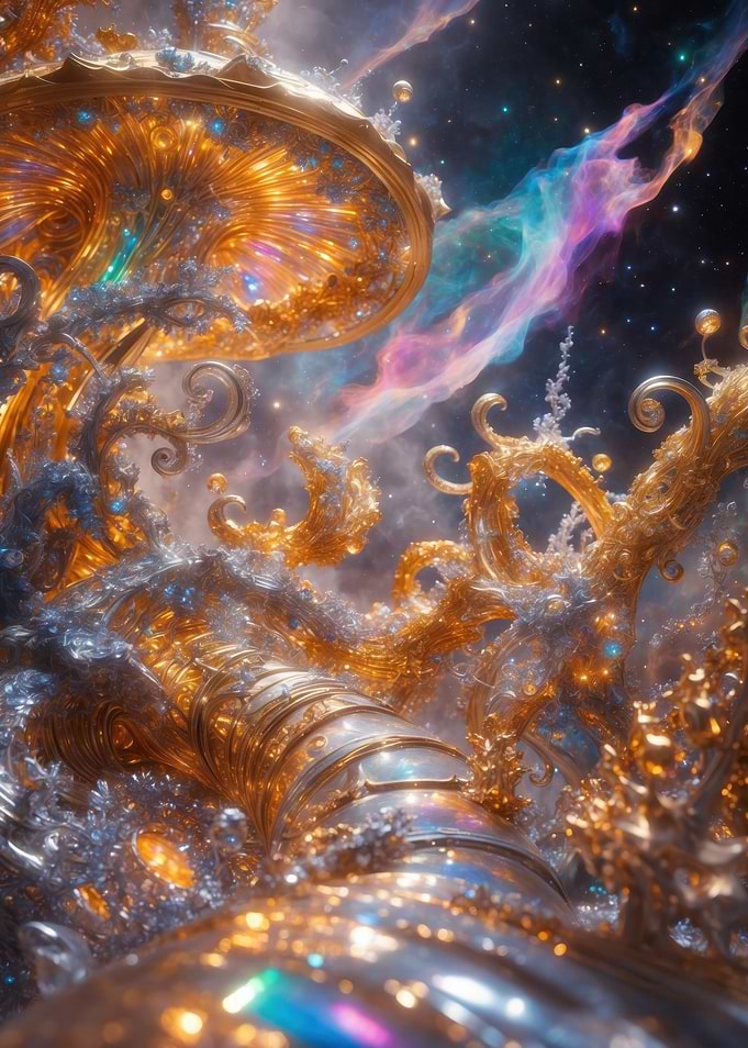 Ornate Golden Nebula — Baroque Filigree in a Cosmic Dreamscape