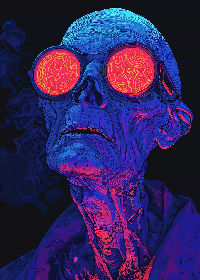 Blue Figure with Red-Lensed Goggles