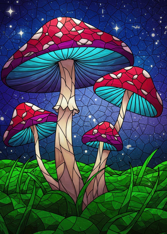 Stained Glass Mushroom Fantasy