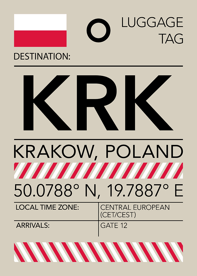 KRK Krakow, Poland Airport Luggage Tag
