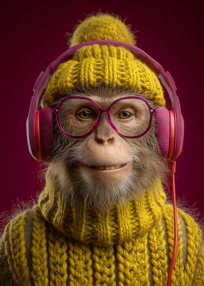 Monkey with Headphones and Glasses