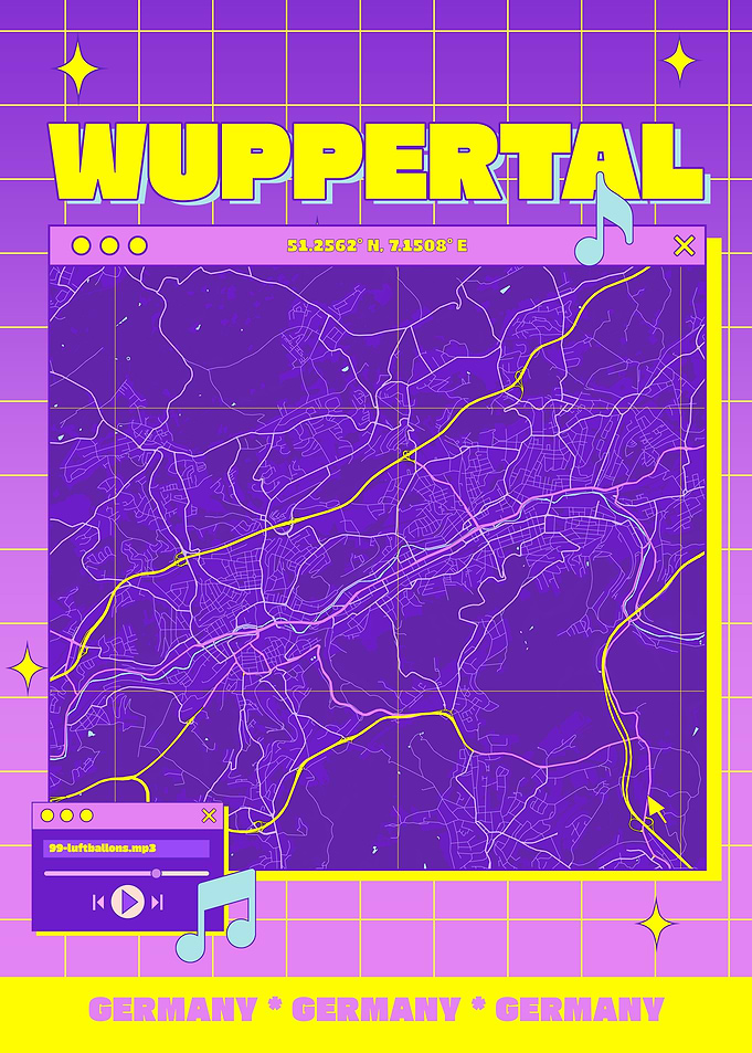 Wuppertal Map Art - Retro Aesthetic