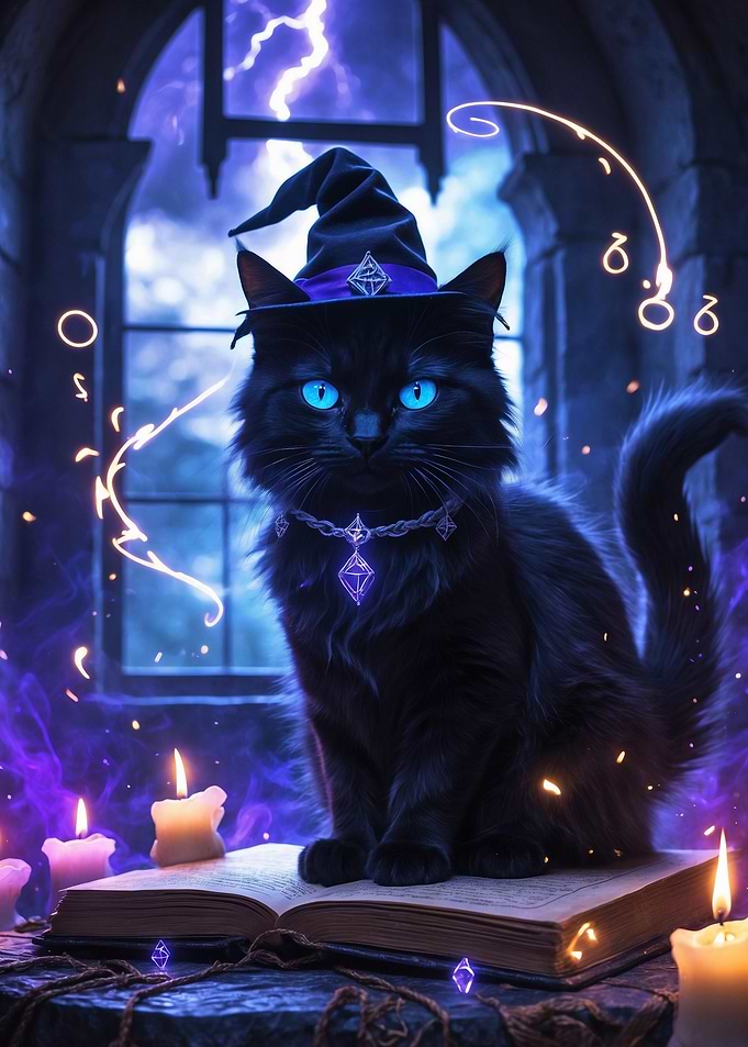 Black Cat Witch with Magic Book