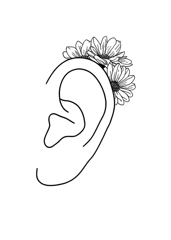 Floral Ear Minimalist Line Art
