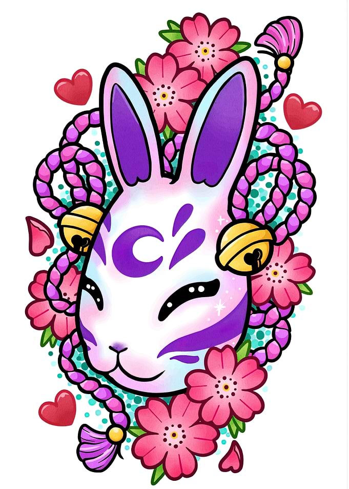 Rabbit Mask with Flowers and Hearts