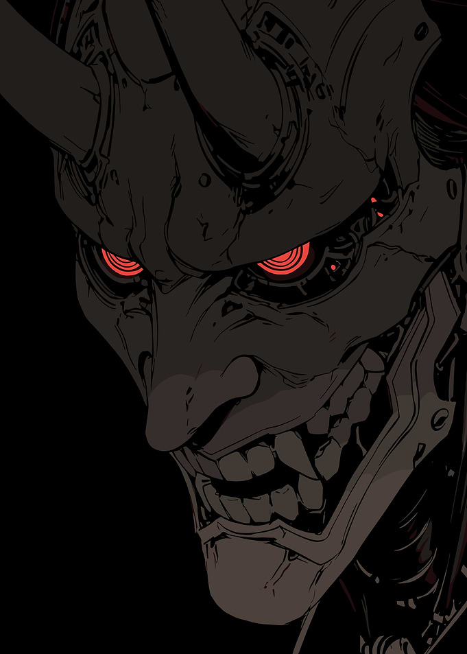 Cyberpunk Oni Mask with Glowing Eyes