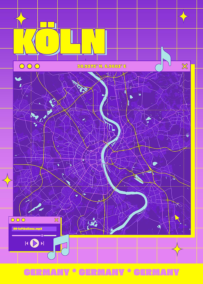 Cologne Map Retro Aesthetic