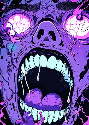 Purple Zombie Screaming Face Close-Up