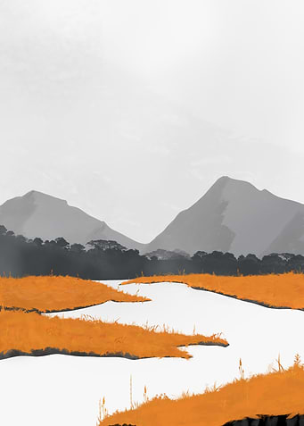 Minimalist Mountain Landscape with River