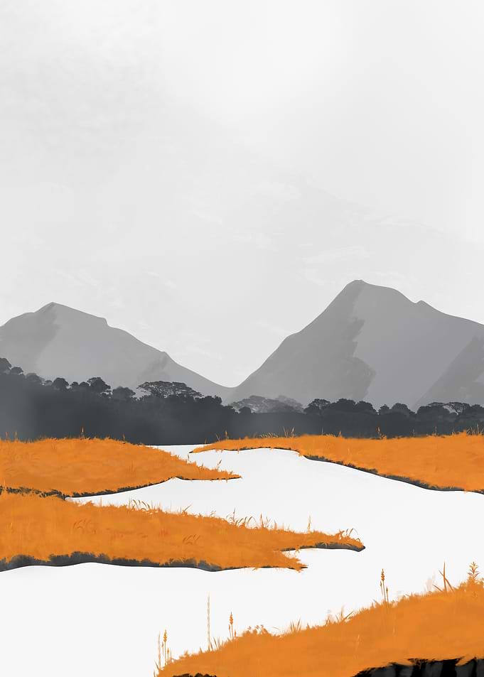 Minimalist Mountain Landscape with River