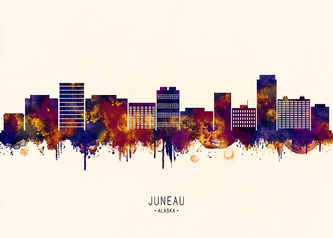 Juneau Alaska Watercolor Skyline