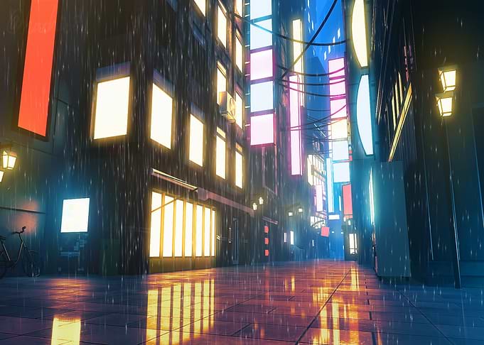 Rainy Neon Cityscape