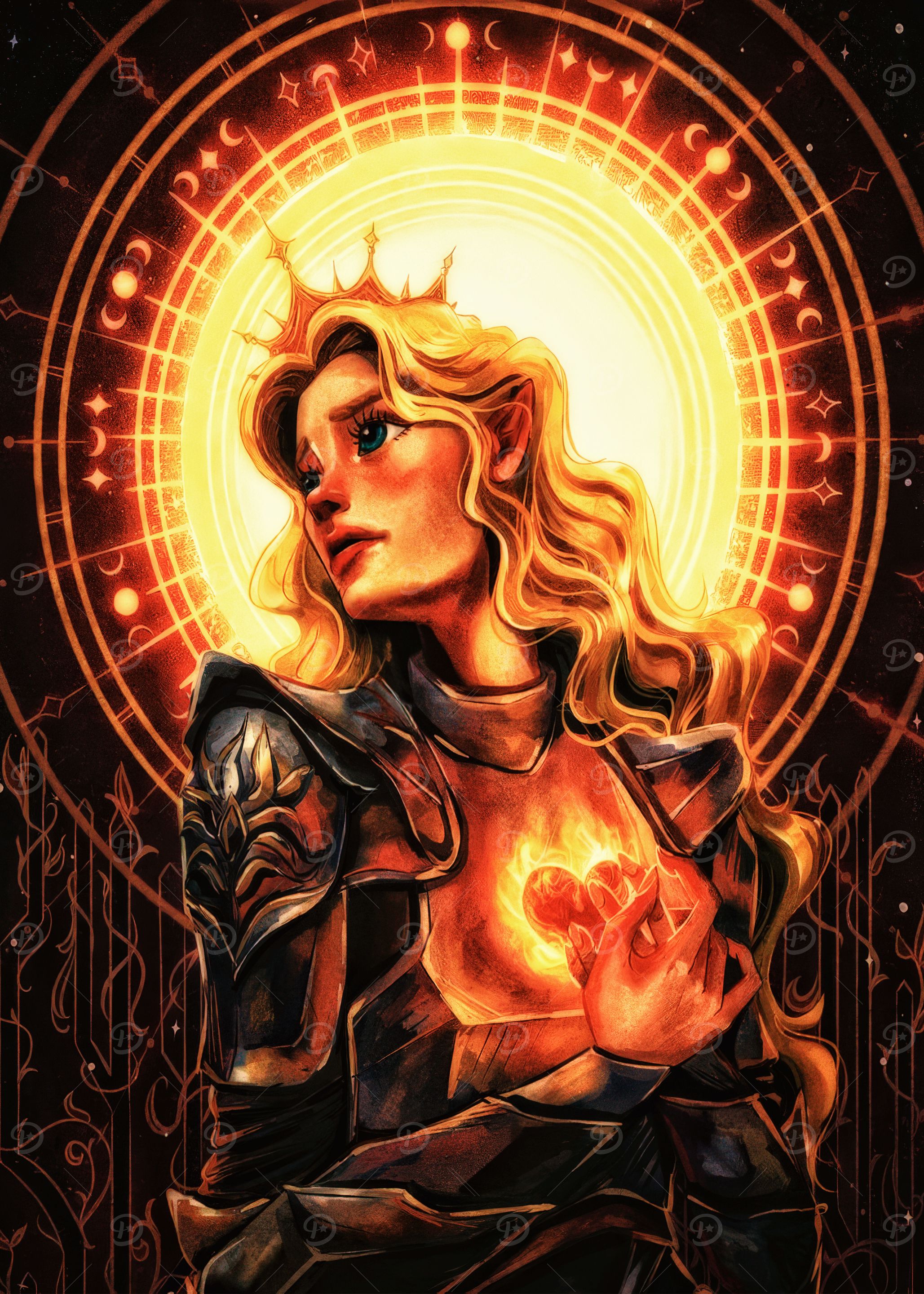 Golden Warrior with Glowing Heart