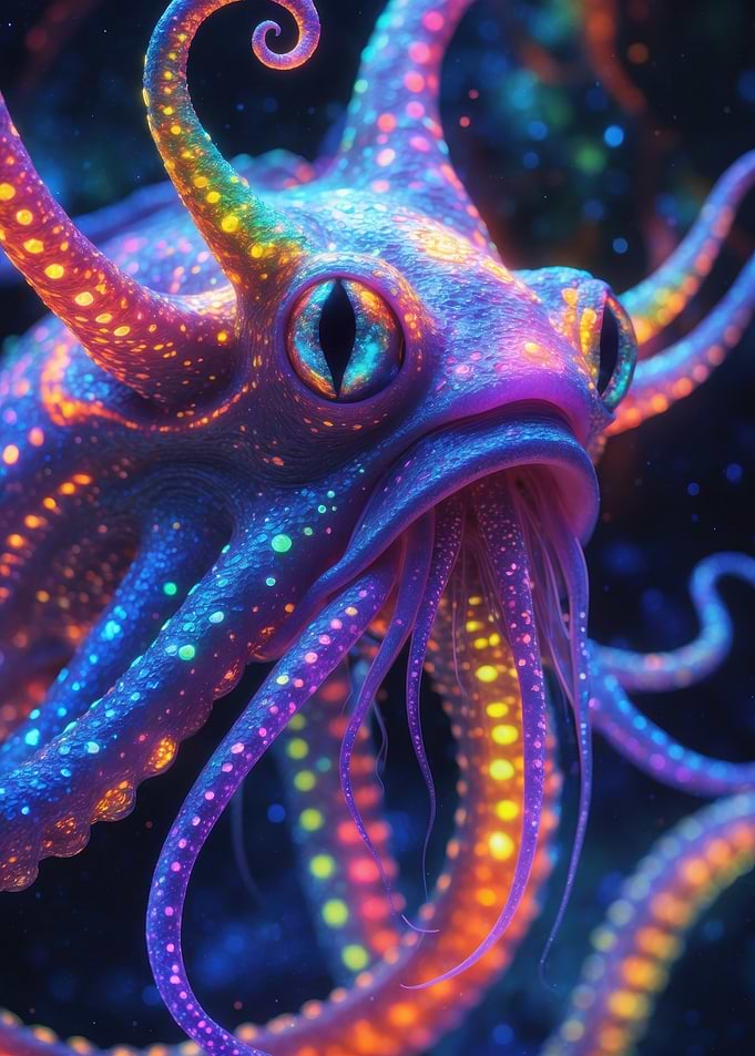 Bioluminescent Octopus — Neon Deep Sea Fantasy Digital Poster