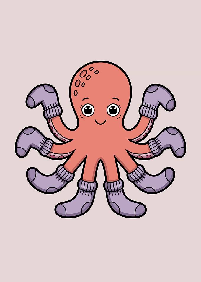 Cartoon Octopus Wearing Socks Cute