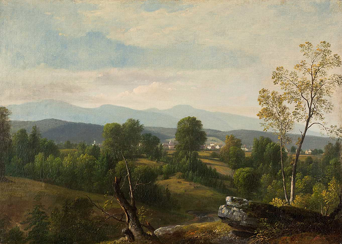 Idyllic Mountain Valley Landscape Painting