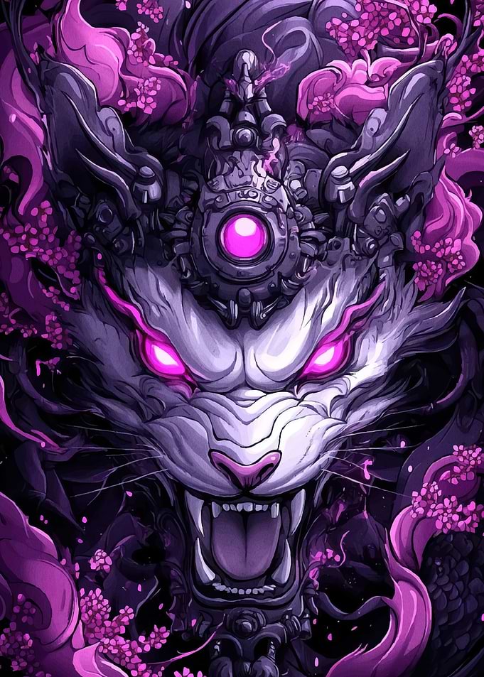 Cyberpunk Wolf Sakura Blossoms
