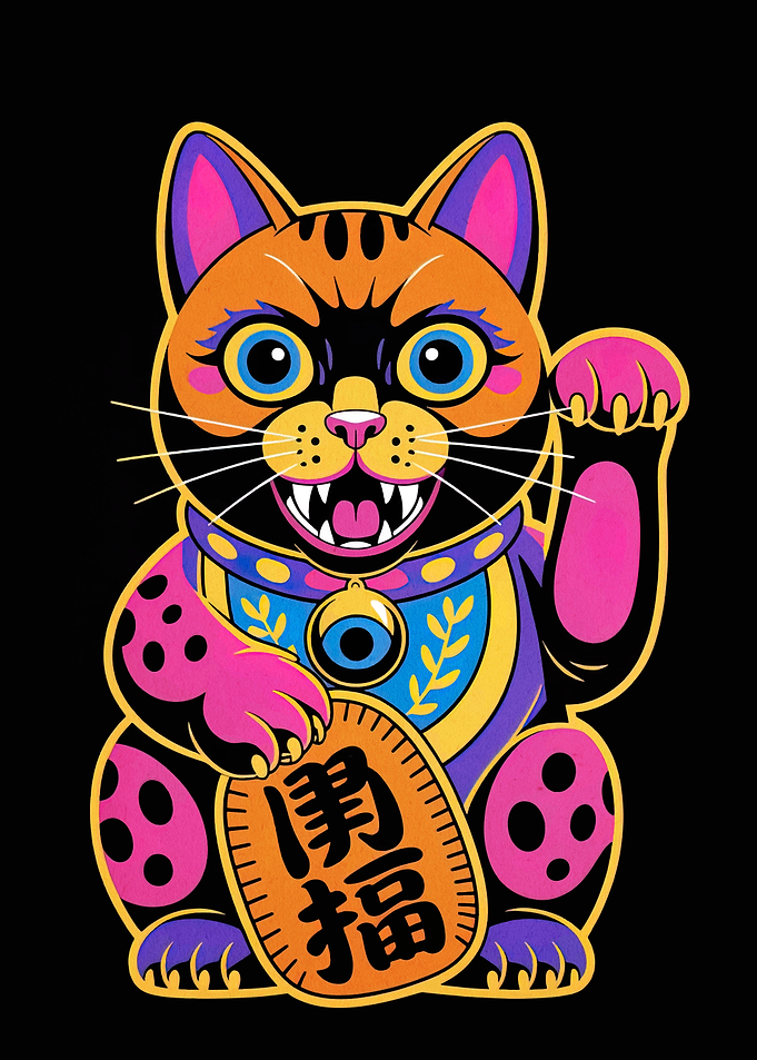 Colorful Maneki Neko Illustration