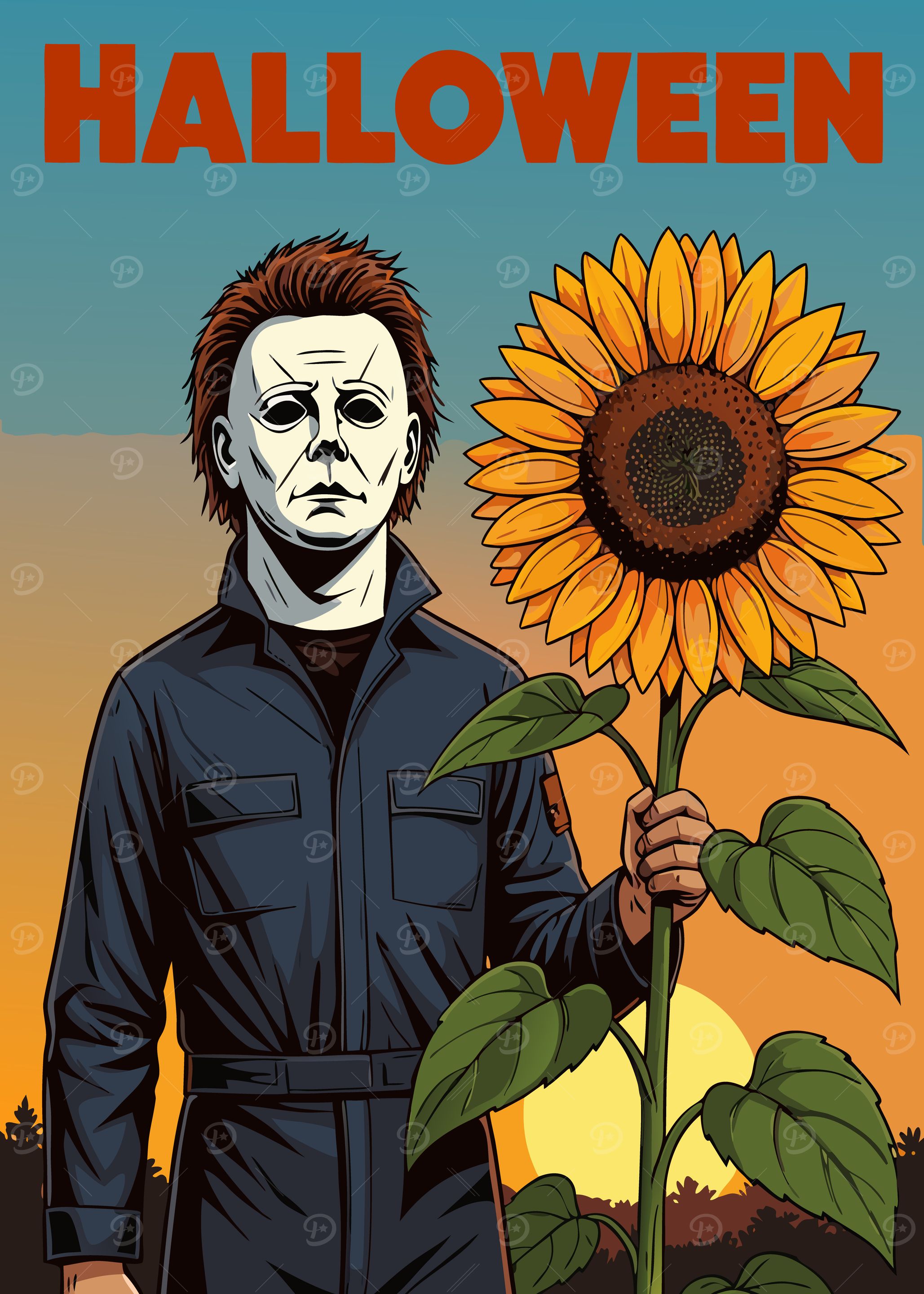 Michael Myers with Sunflower Halloween Art