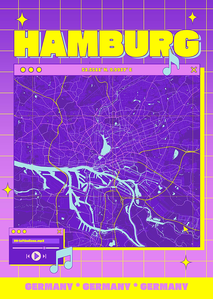 Hamburg Map Retro Aesthetic