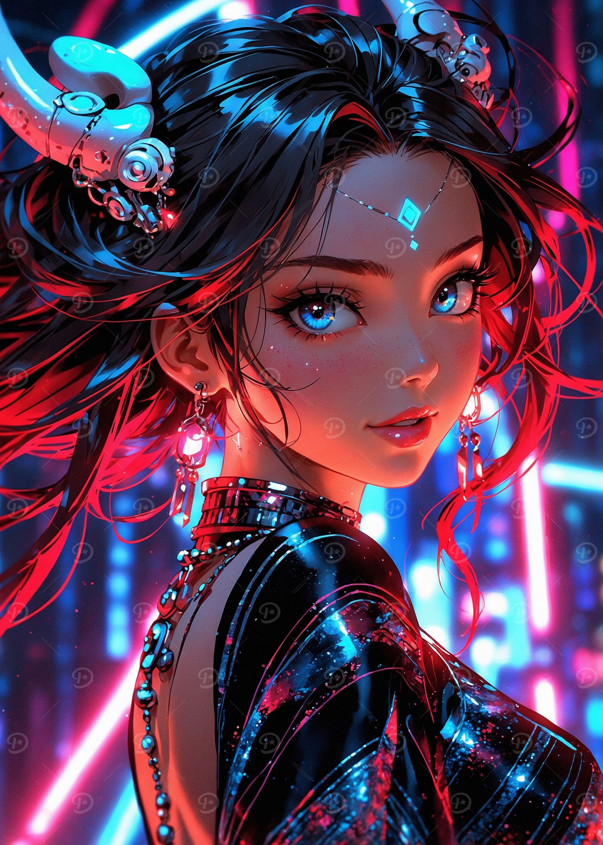 Cyberpunk Anime Girl with Neon Lights