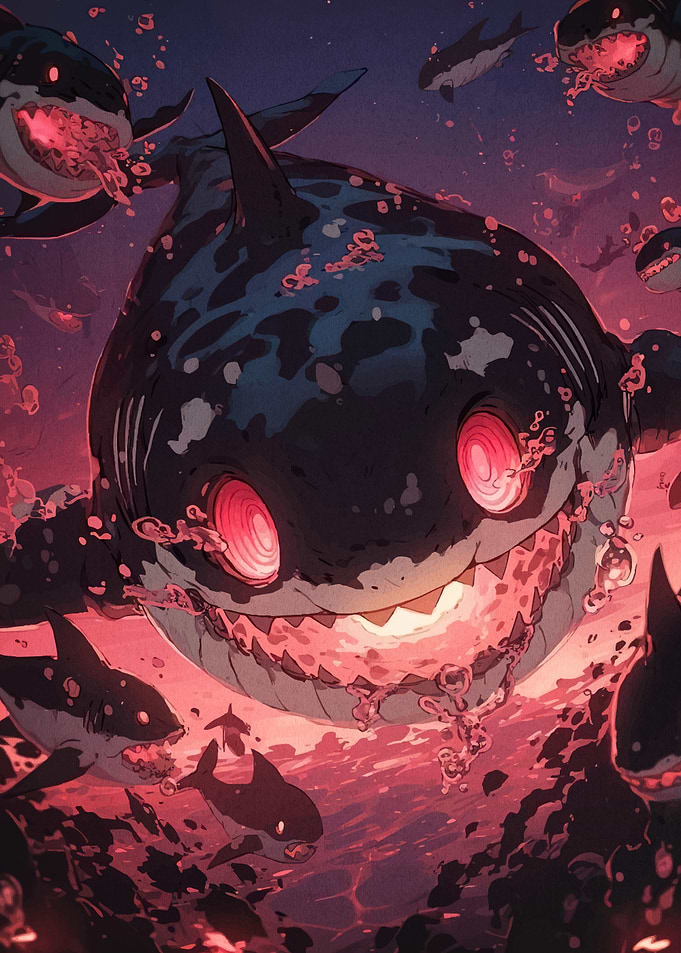 Sharks Glowing Red Eyes