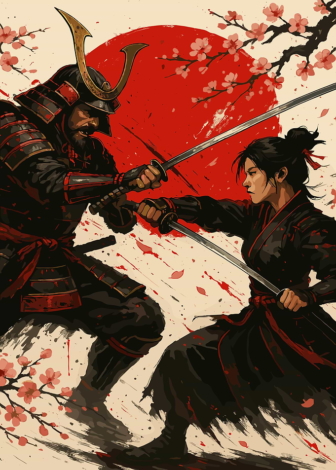 Samurai Duel Under Cherry Blossoms