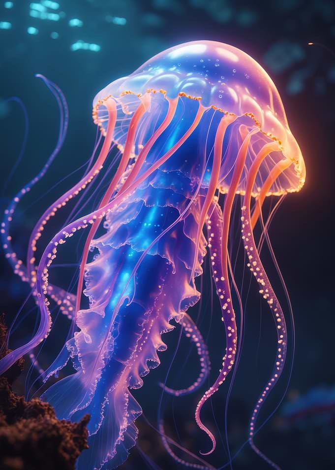 Bioluminescent Jellyfish — Neon Underwater Digital Illustration