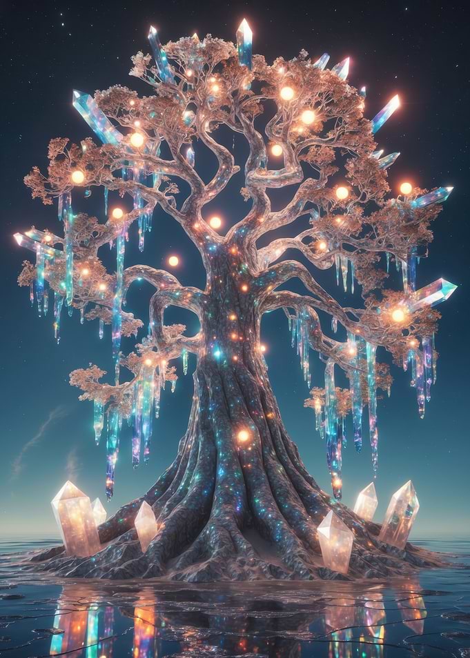 Ethereal Crystal Tree — Luminous Fantasy Digital Art