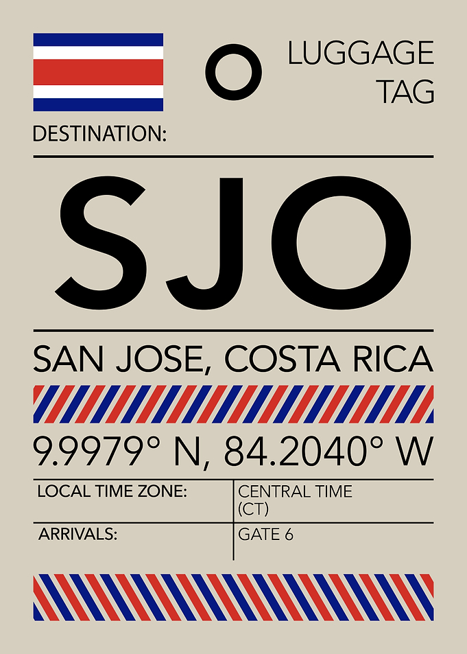SJO San Jose, Costa Rica Airport Luggage Tag
