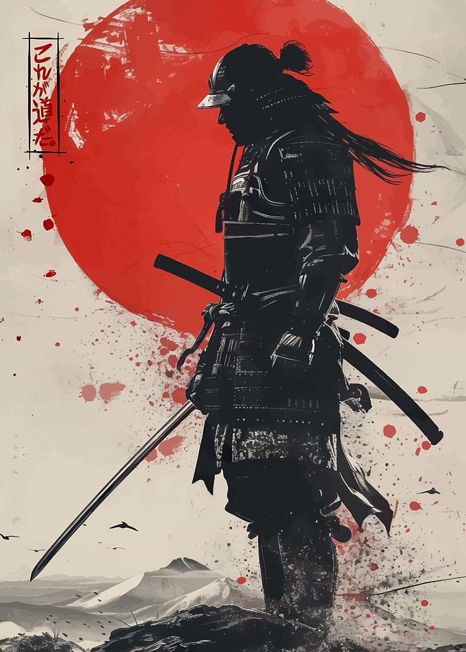 Samurai Warrior with Rising Sun Backdrop