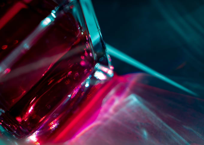 Abstract Glass with Red and Teal