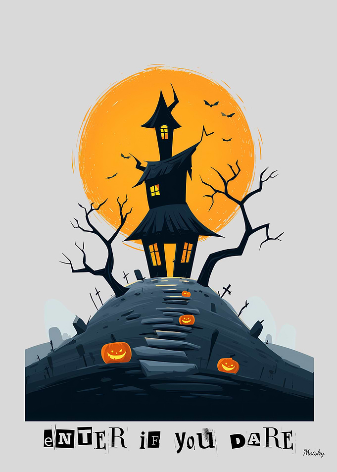 Enter If You Dare — Haunted House Halloween Art