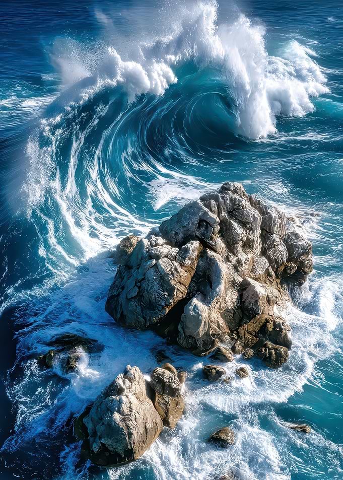 Ocean Wave Crashing on Rocks