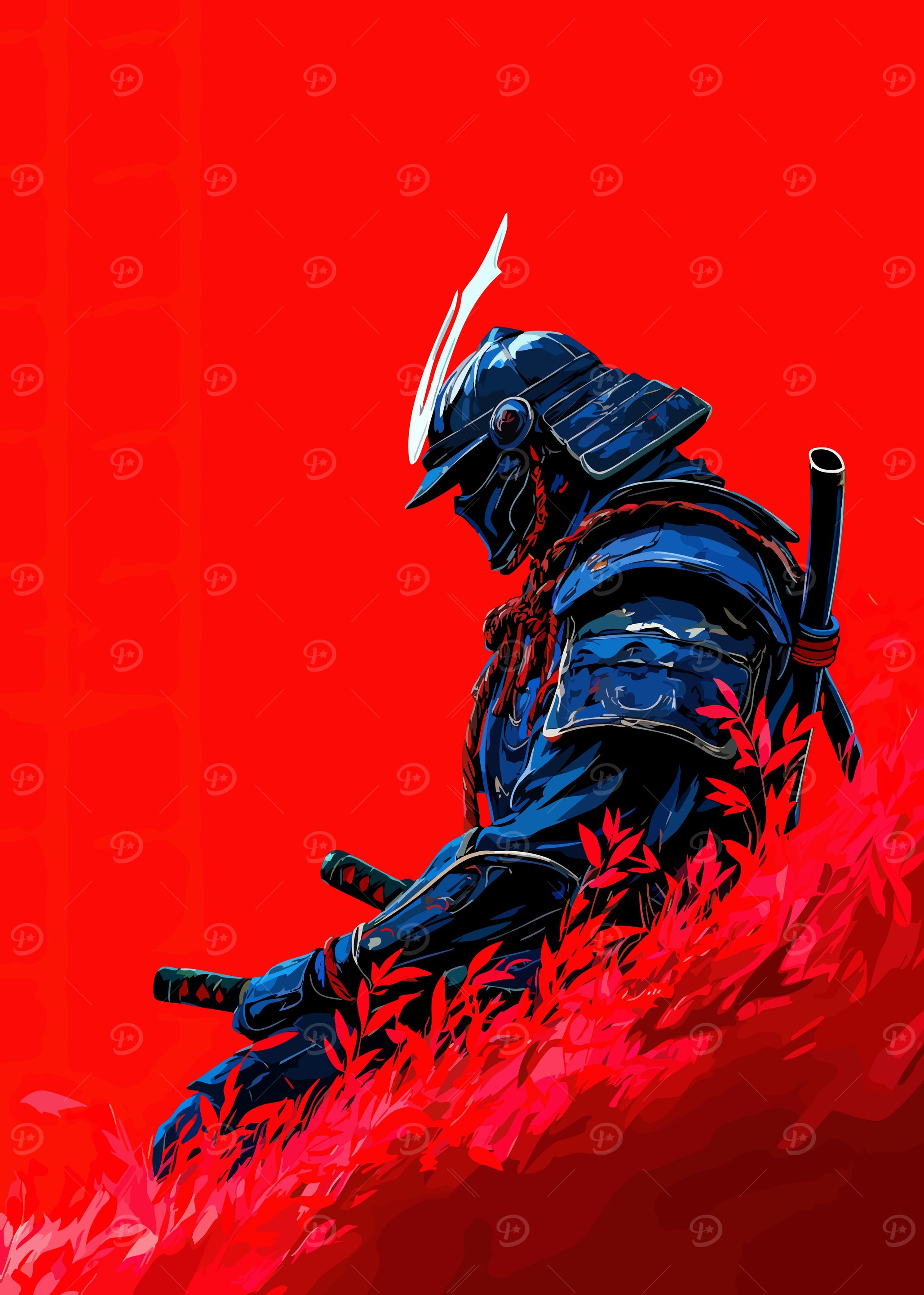 Blue Samurai in Red Field