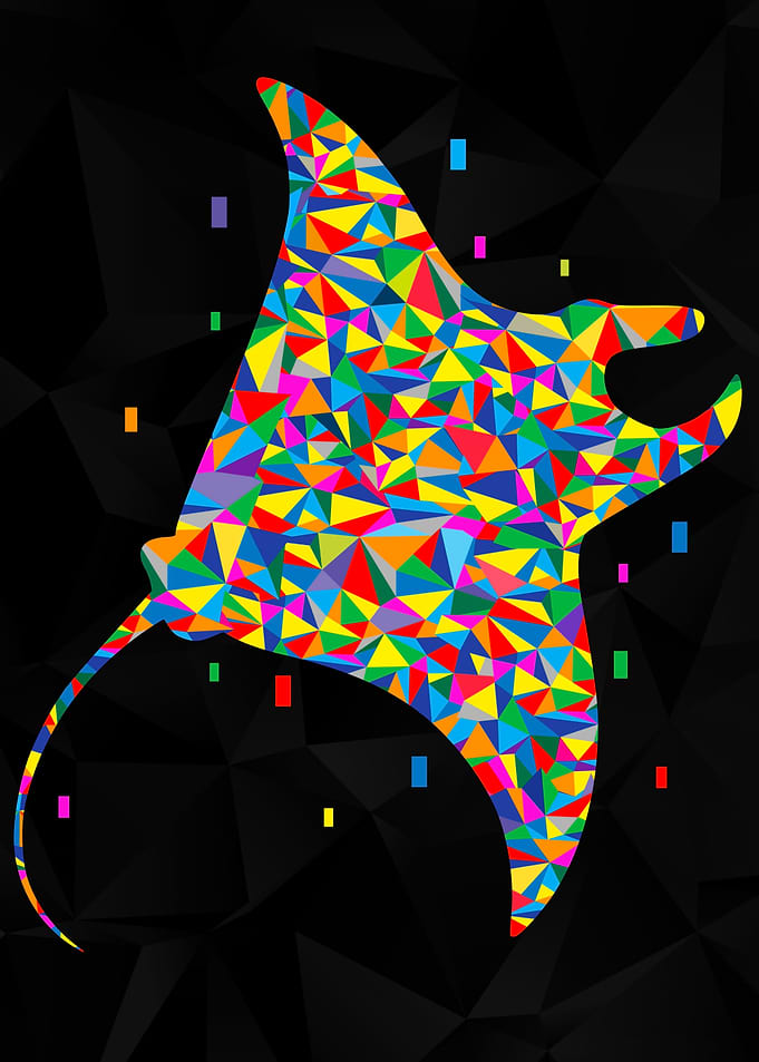 Colorful Geometric Manta Ray on Black