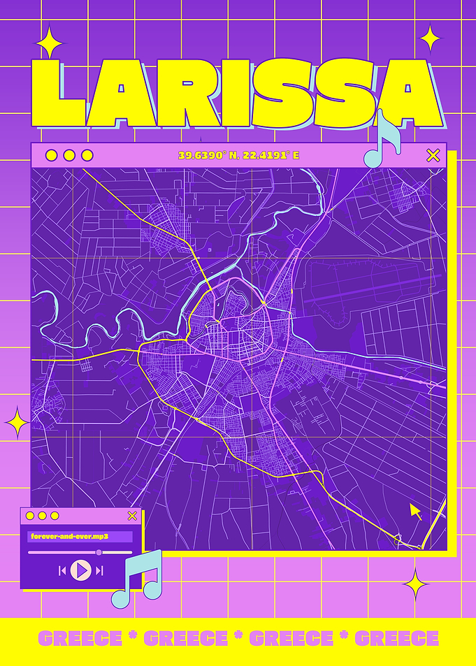 Larissa, Greece Map Art