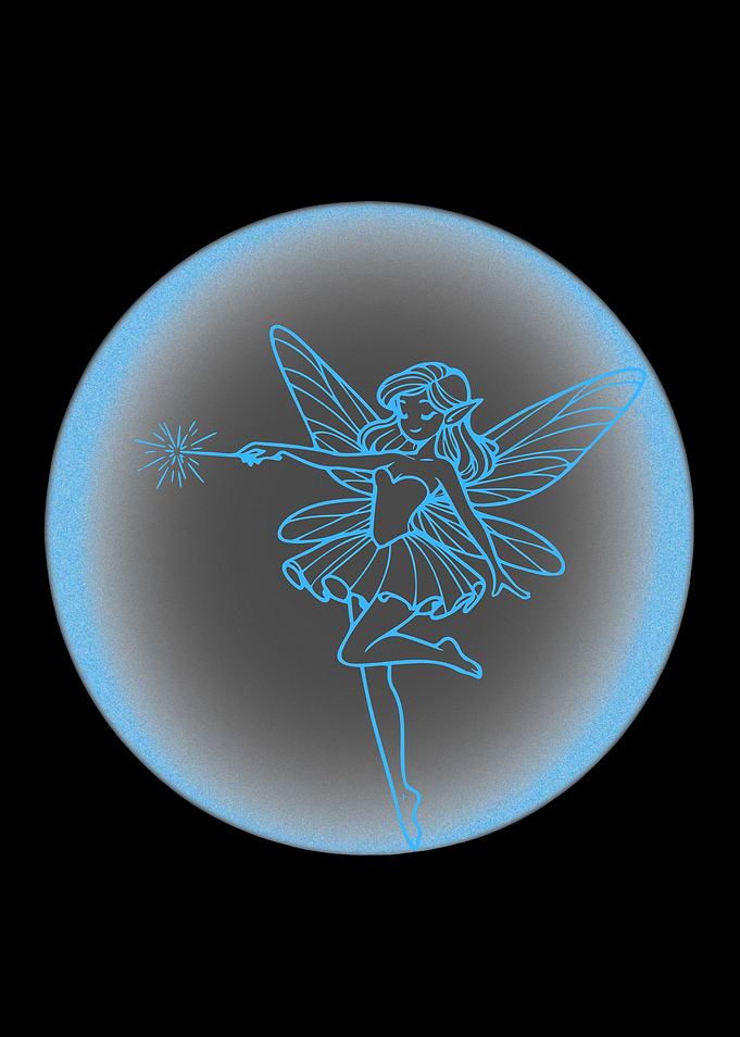 Blue Fairy Silhouette on Gray Orb