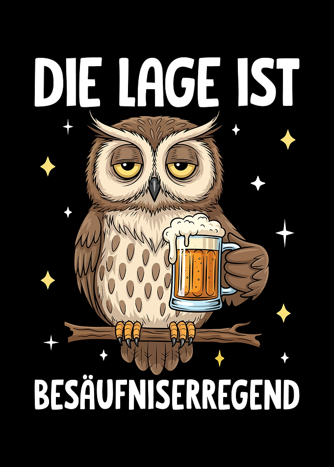 Drunk Owl with Beer Cartoon