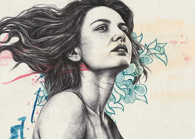 Woman Portrait with Floral Accents