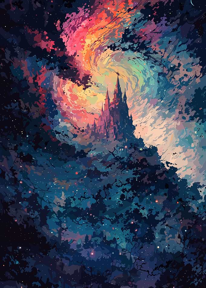 Fantasy Castle in Colorful Sky