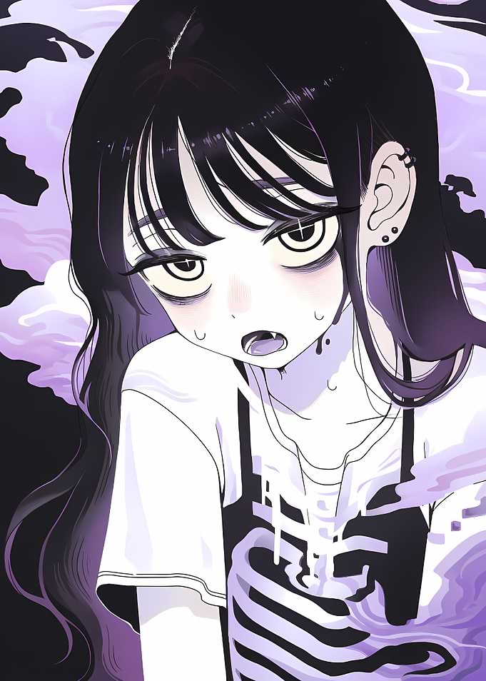 Anime Vampire Girl with Skeleton Shirt