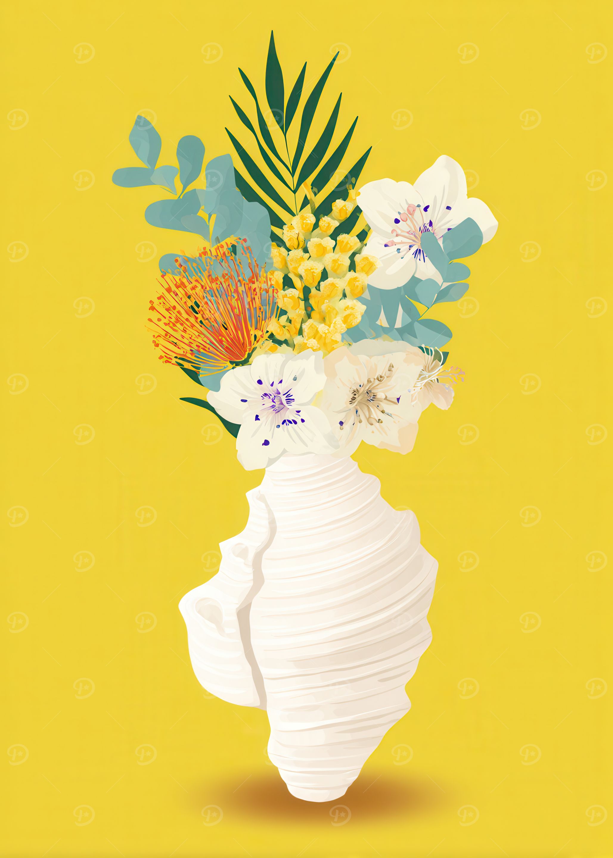 Floral arrangement in a seashell vase