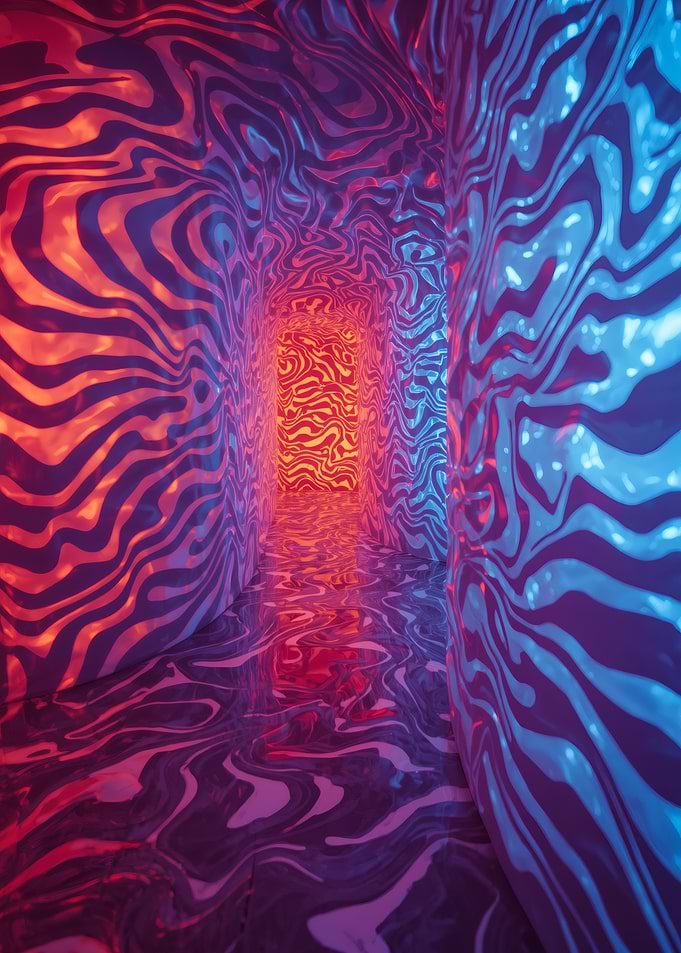 Abstract Swirl Tunnel with Red and Blue
