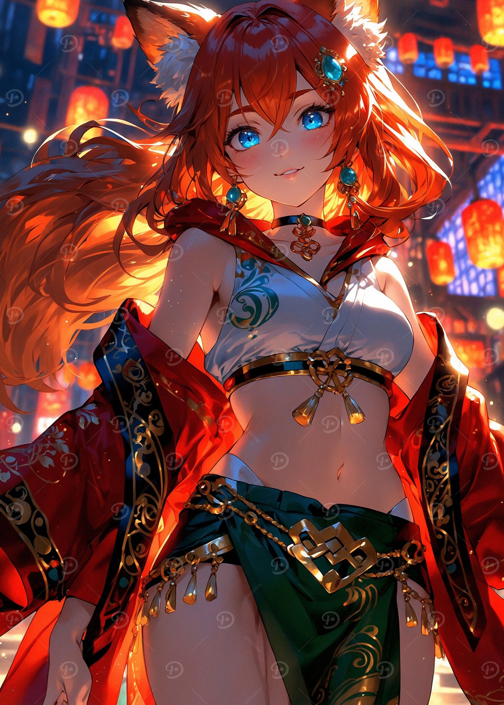 Anime Fox Girl in Festive Setting