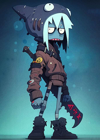 Cartoon Shark Character with Sword