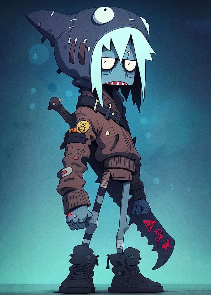 Cartoon Shark Character with Sword
