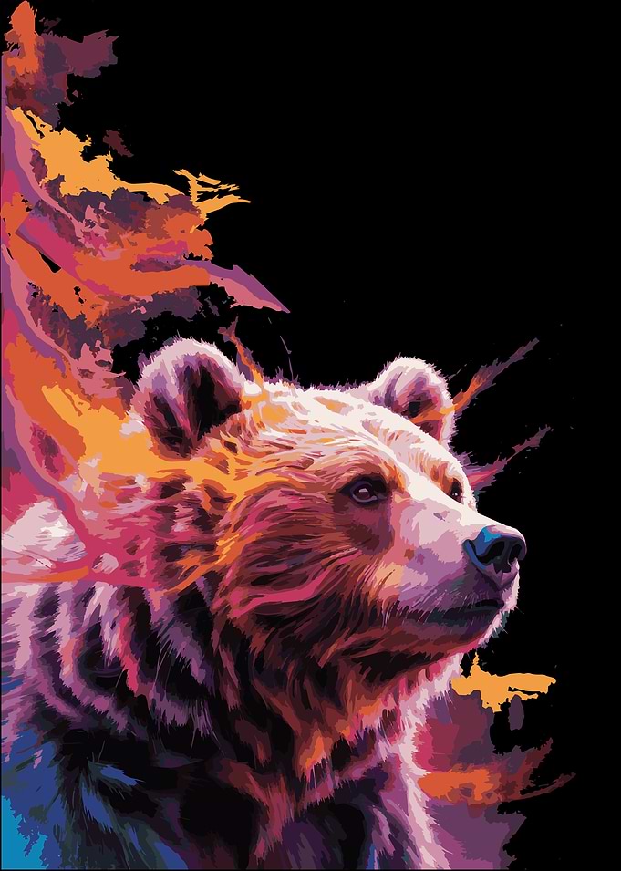 Colorful Bear Portrait on Black Background